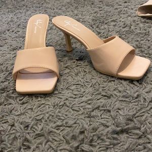 Light pink square toe heels